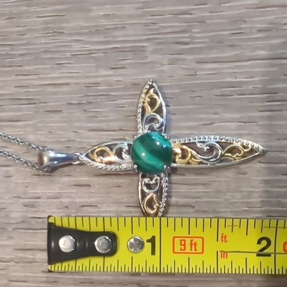 Malachite Cross Stainless Steel Pendant - Picture 9 of 10